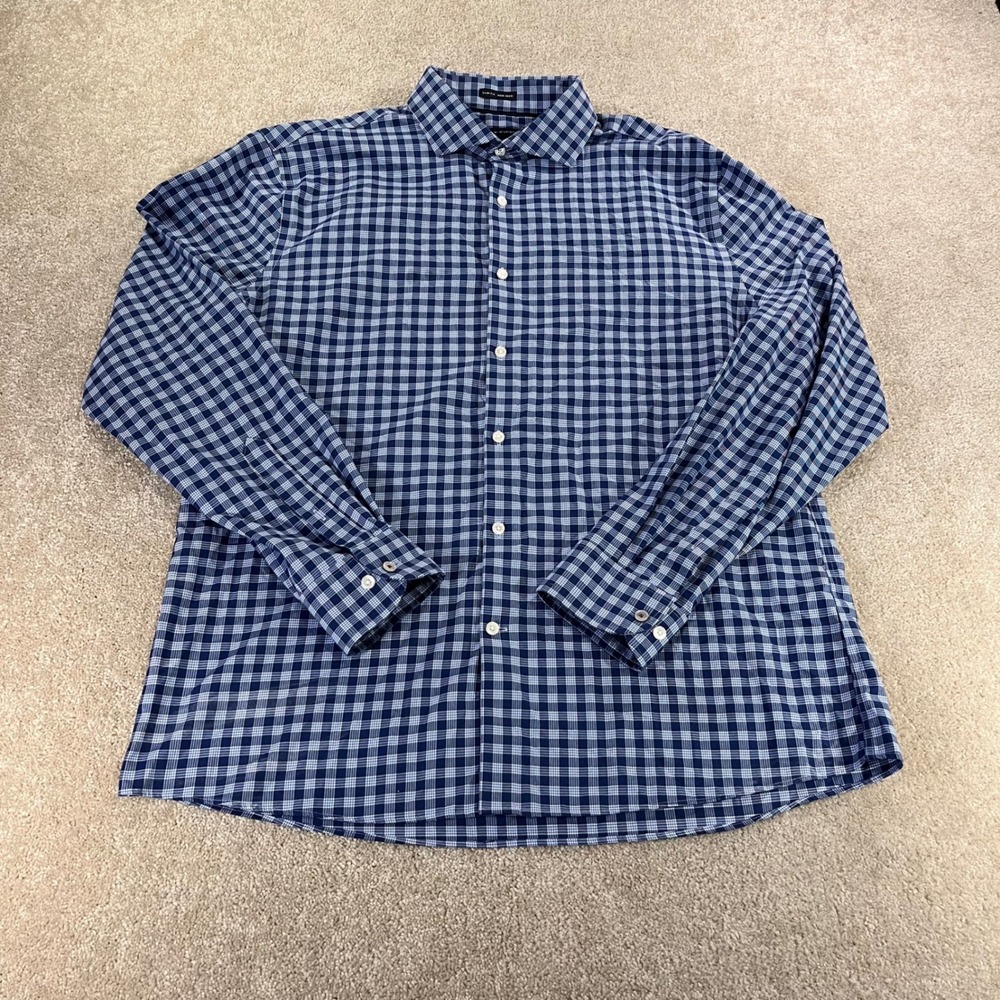 Tommy Hilfiger Button Down Shirt Mens XL Blue Gingham Slim Fit Non-Iron‎